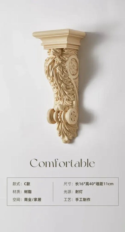 Classical ornate white cream resin wall lamp living room light
