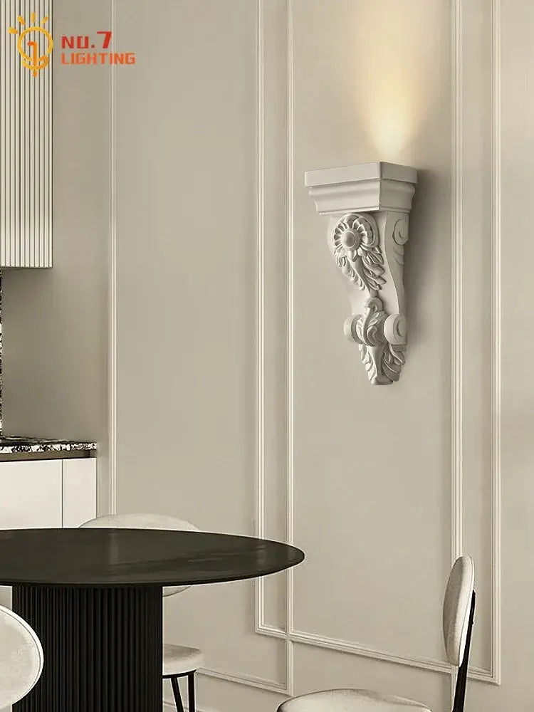 Classical ornate white cream resin wall lamp living room light