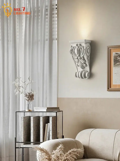 Classical ornate white cream resin wall lamp living room light