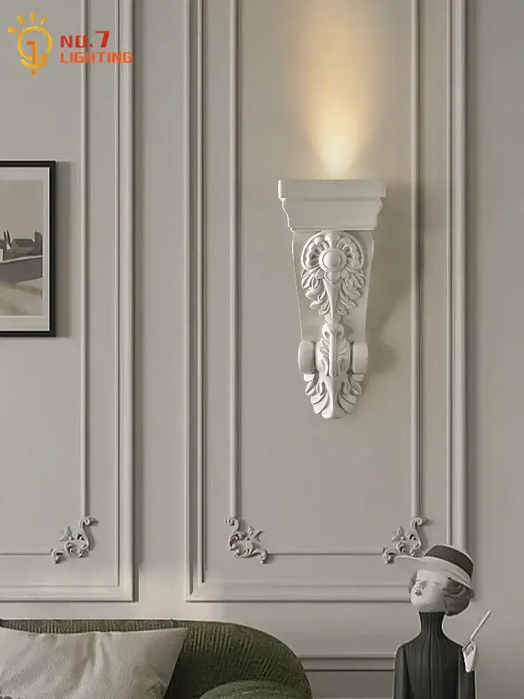 Classical ornate white cream resin wall lamp living room light
