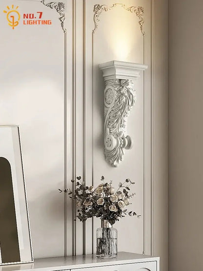 Classical ornate white cream resin wall lamp living room light