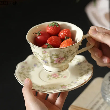 Classical pink rose ceramic cup and saucer set dining room decor