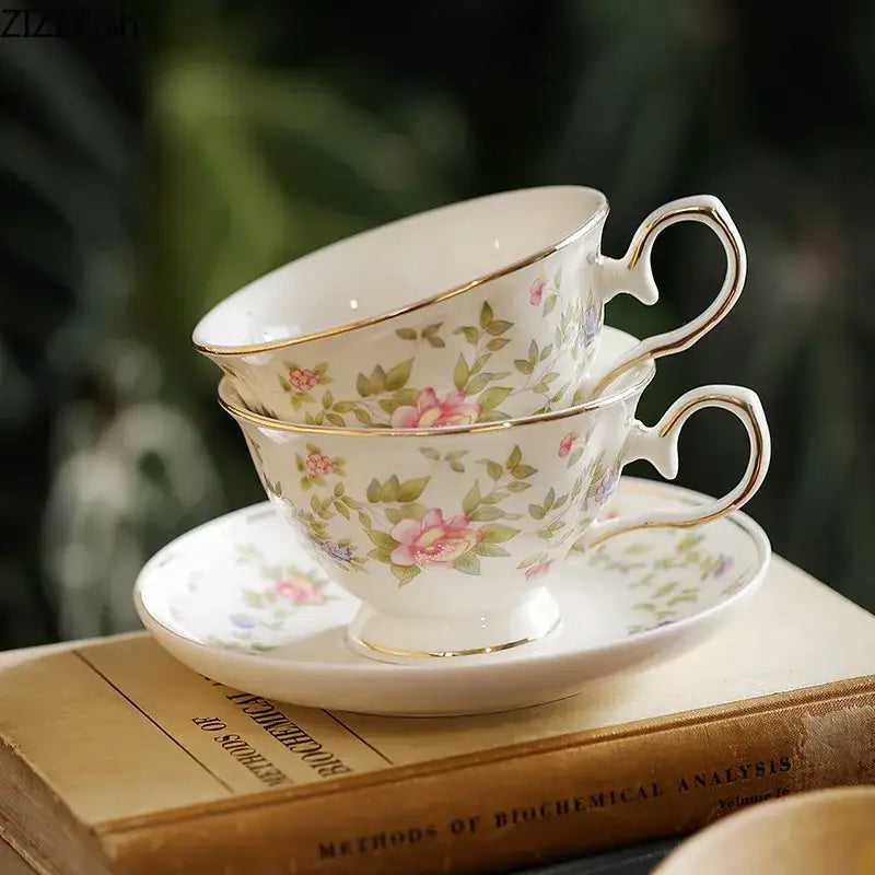 Classical pink rose ceramic cup and saucer set dining room decor