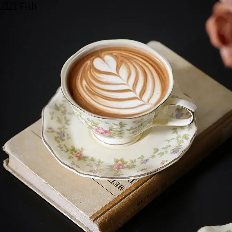 Classical pink rose ceramic cup and saucer set dining room decor