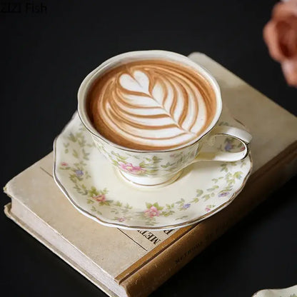 Classical pink rose ceramic cup and saucer set dining room decor