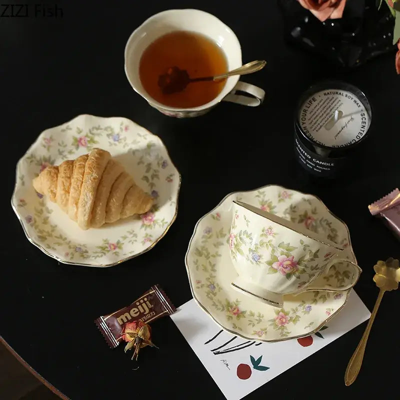 Classical pink rose ceramic cup and saucer set dining room decor