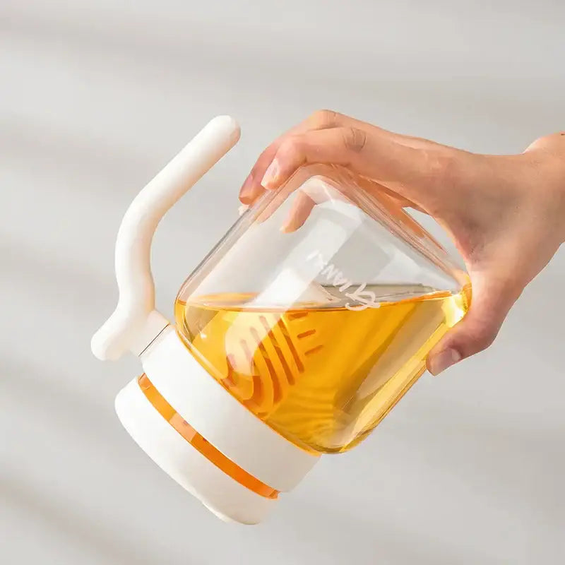 Clear 1000ml glass tumbler with handle and straw kitchen water bottle