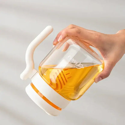 Clear 1000ml glass tumbler with handle and straw kitchen water bottle