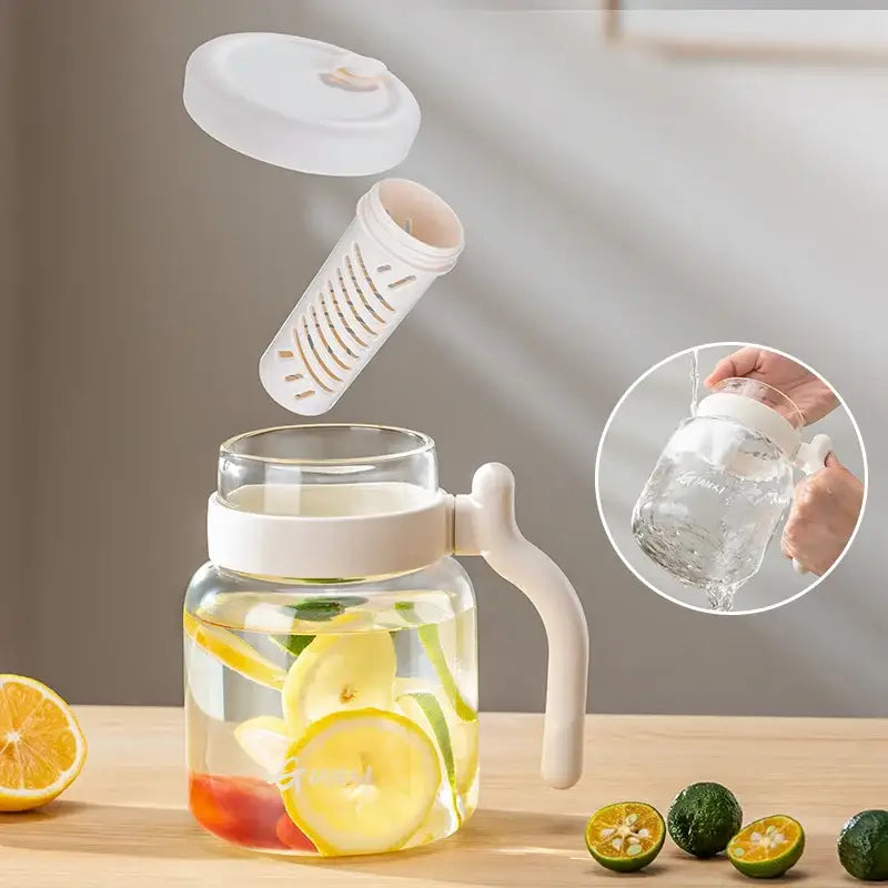 Clear 1000ml glass tumbler with handle and straw kitchen water bottle
