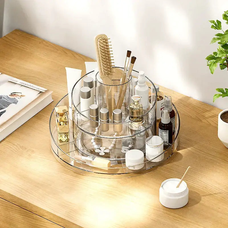 Clear 3 tier rotating acrylic makeup organizer bedroom vanity storage