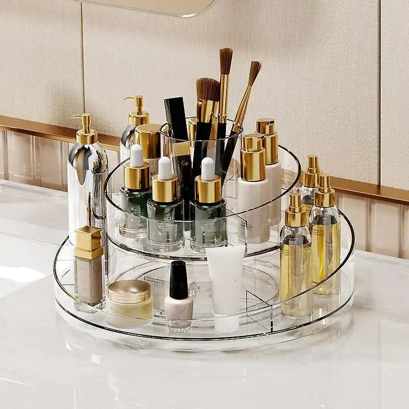 Clear 3 tier rotating acrylic makeup organizer bedroom vanity storage