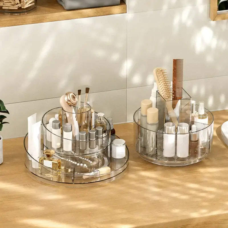 Clear 3 tier rotating acrylic makeup organizer bedroom vanity storage