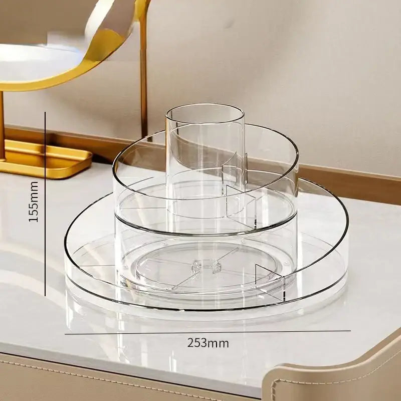 Clear 3 tier rotating acrylic makeup organizer bedroom vanity storage