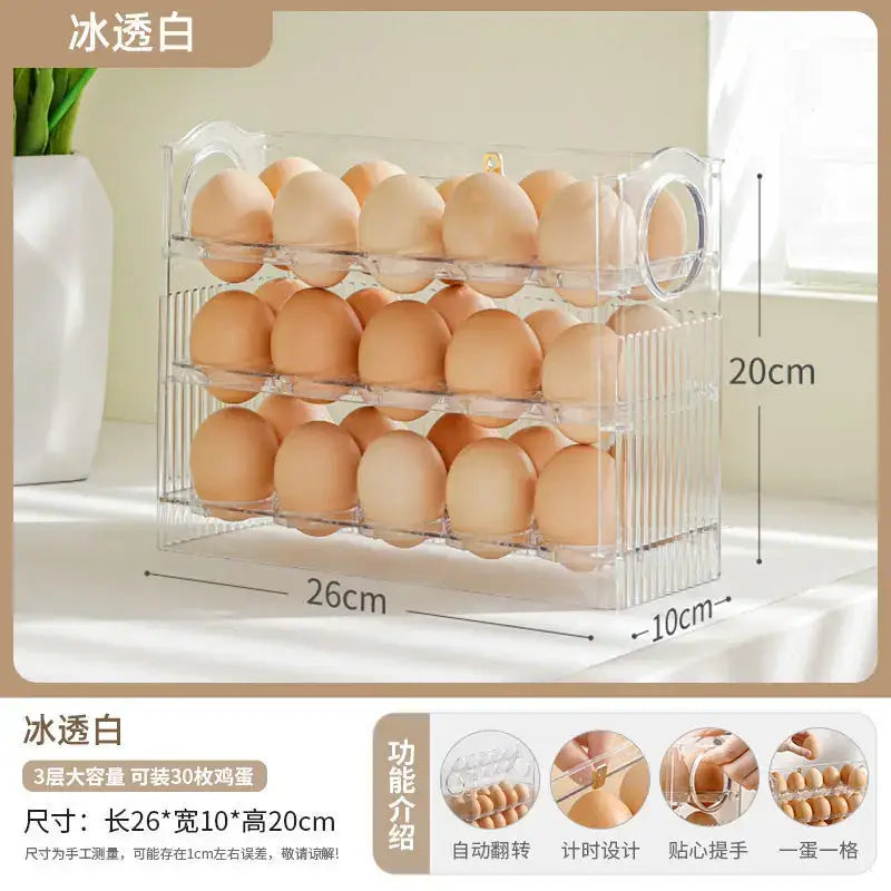 Clear 30 grid multi tier auto flip egg holder dispenser kitchen storage