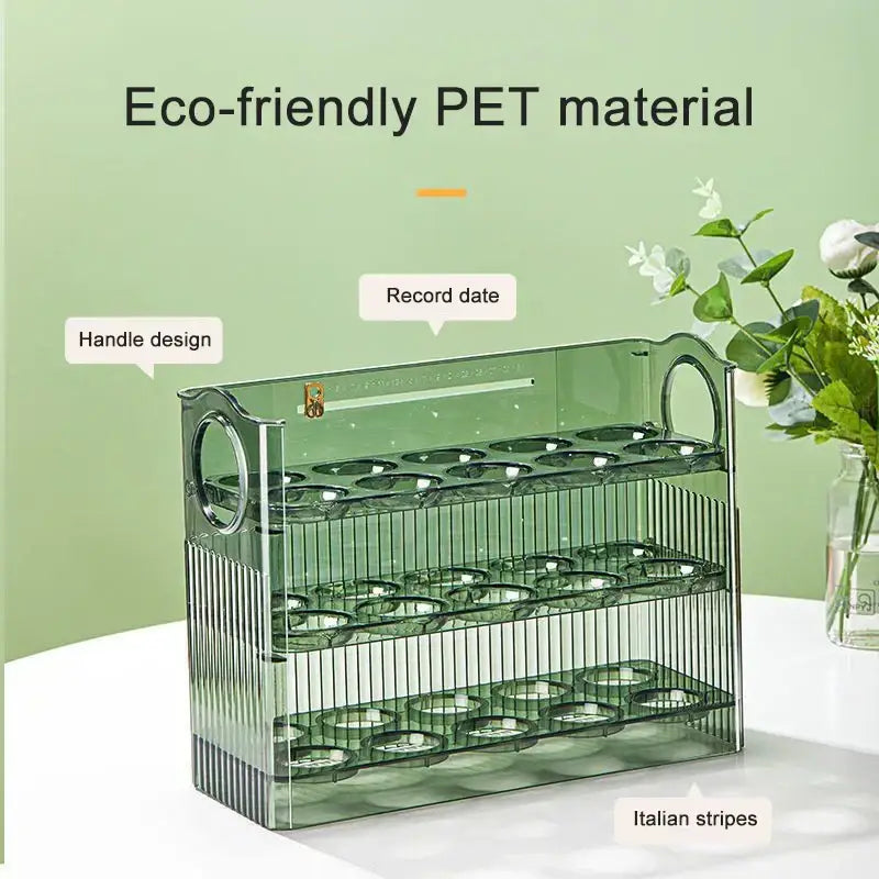 Clear 30 grid multi tier auto flip egg holder dispenser kitchen storage