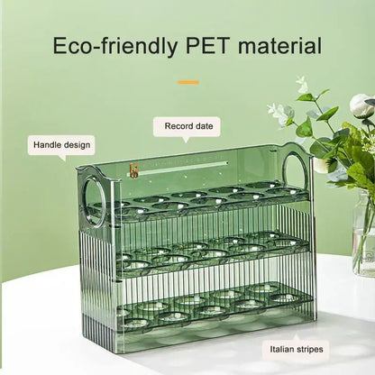 Clear 30 grid multi tier auto flip egg holder dispenser kitchen storage