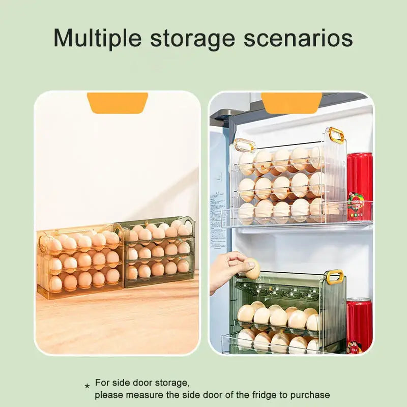 Clear 30 grid multi tier auto flip egg holder dispenser kitchen storage