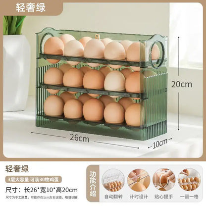 Clear 30 grid multi tier auto flip egg holder dispenser kitchen storage
