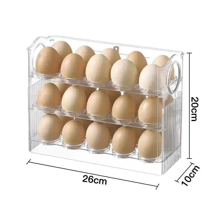 Clear 30 grid multi tier auto flip egg holder dispenser kitchen storage