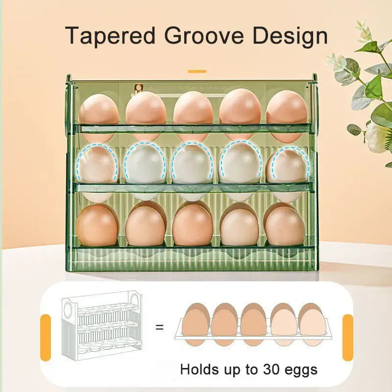 Clear 30 grid multi tier auto flip egg holder dispenser kitchen storage