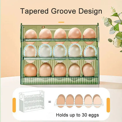 Clear 30 grid multi tier auto flip egg holder dispenser kitchen storage