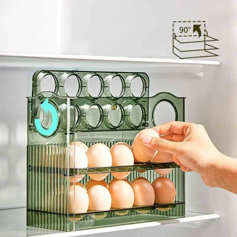 Clear 30 grid multi tier auto flip egg holder dispenser kitchen storage