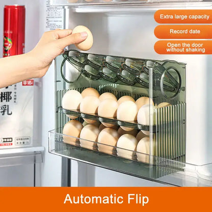 Clear 30 grid multi tier auto flip egg holder dispenser kitchen storage