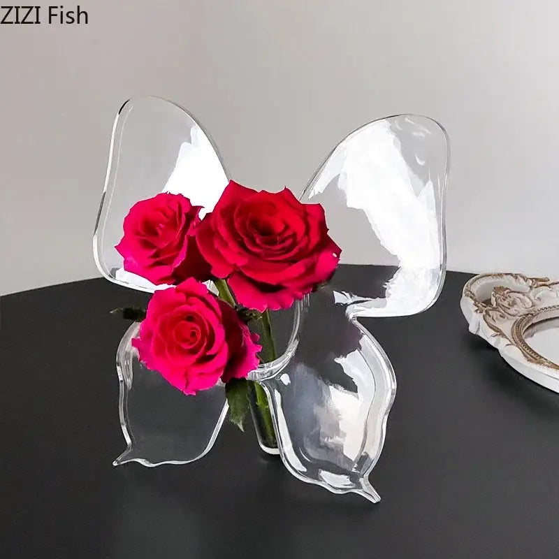 Clear acrylic butterfly vase – bedroom flower arrangement pot