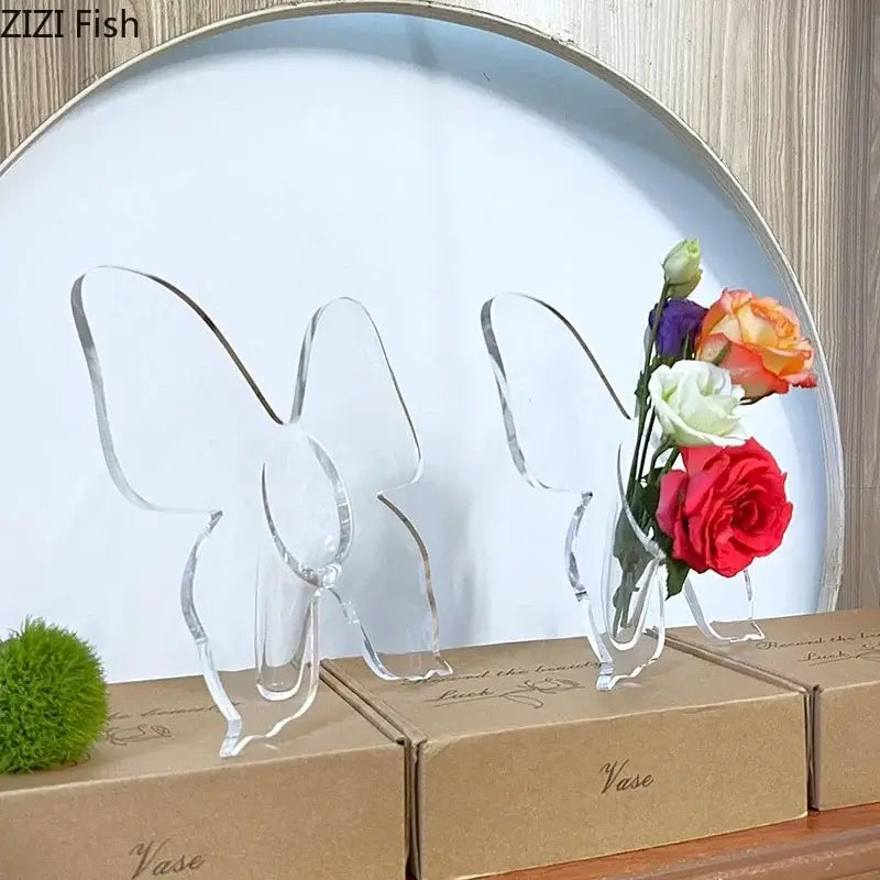 Clear acrylic butterfly vase – bedroom flower arrangement pot