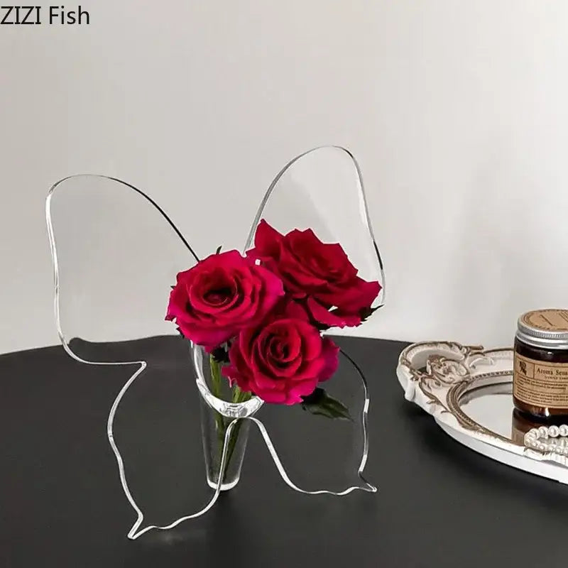 Clear acrylic butterfly vase – bedroom flower arrangement pot