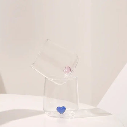 Clear and blue heart tumbler mug kitchen glassware gift