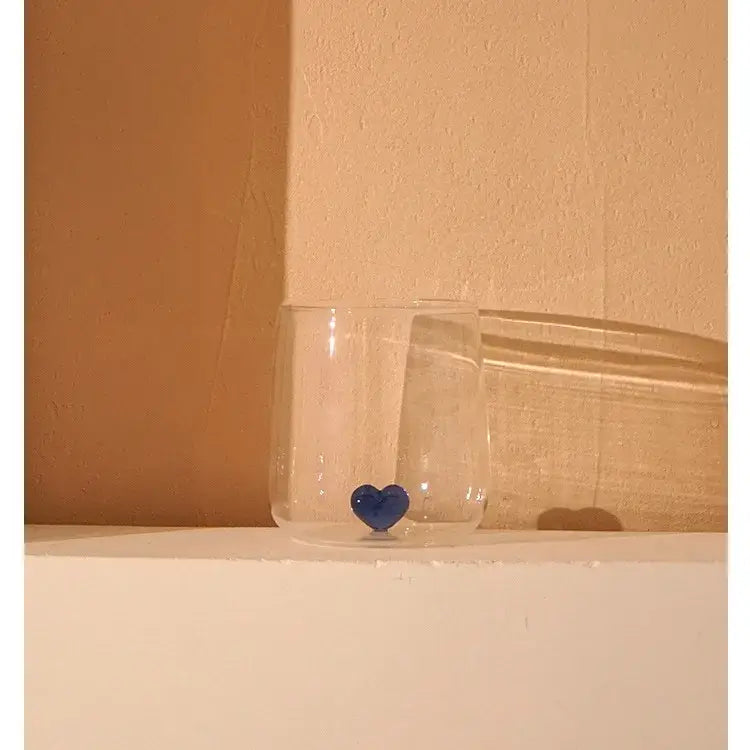 Clear and blue heart tumbler mug kitchen glassware gift