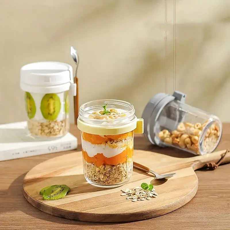 Clear borosilicate drinking glasses set kitchen yogurt jars with lid