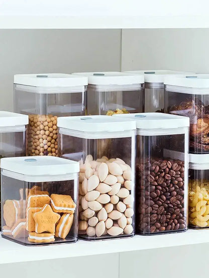 Clear bulk hermetic food storage containers with white lids kitchen