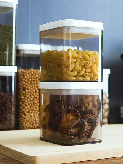 Clear bulk hermetic food storage containers with white lids kitchen