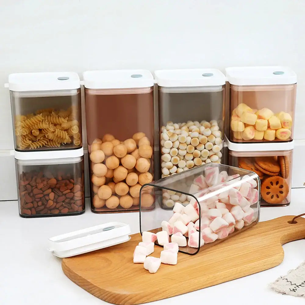 Clear bulk hermetic food storage containers with white lids kitchen