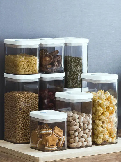 Clear bulk hermetic food storage containers with white lids kitchen