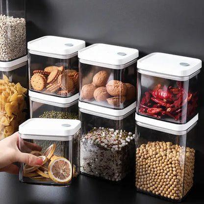Clear bulk hermetic food storage containers with white lids kitchen