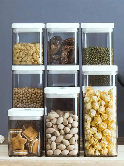 Clear bulk hermetic food storage containers with white lids kitchen