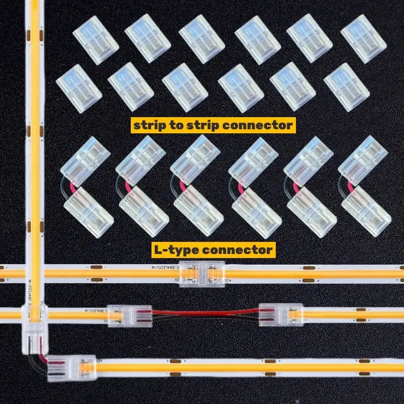 Clear cob led strip connectors 2-pin l-shape kitchen clips