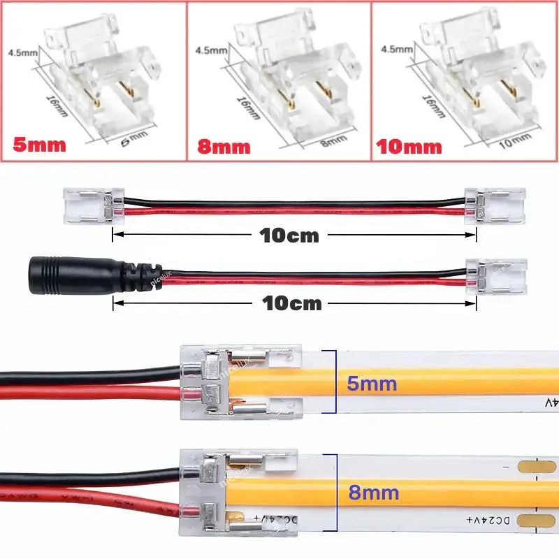 Clear cob led strip connectors 2-pin l-shape kitchen clips