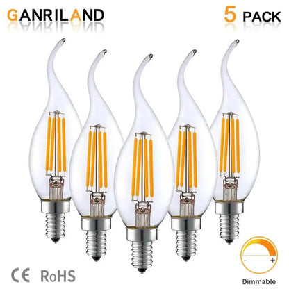 Clear dimmable led filament candle bulbs silver base dining room