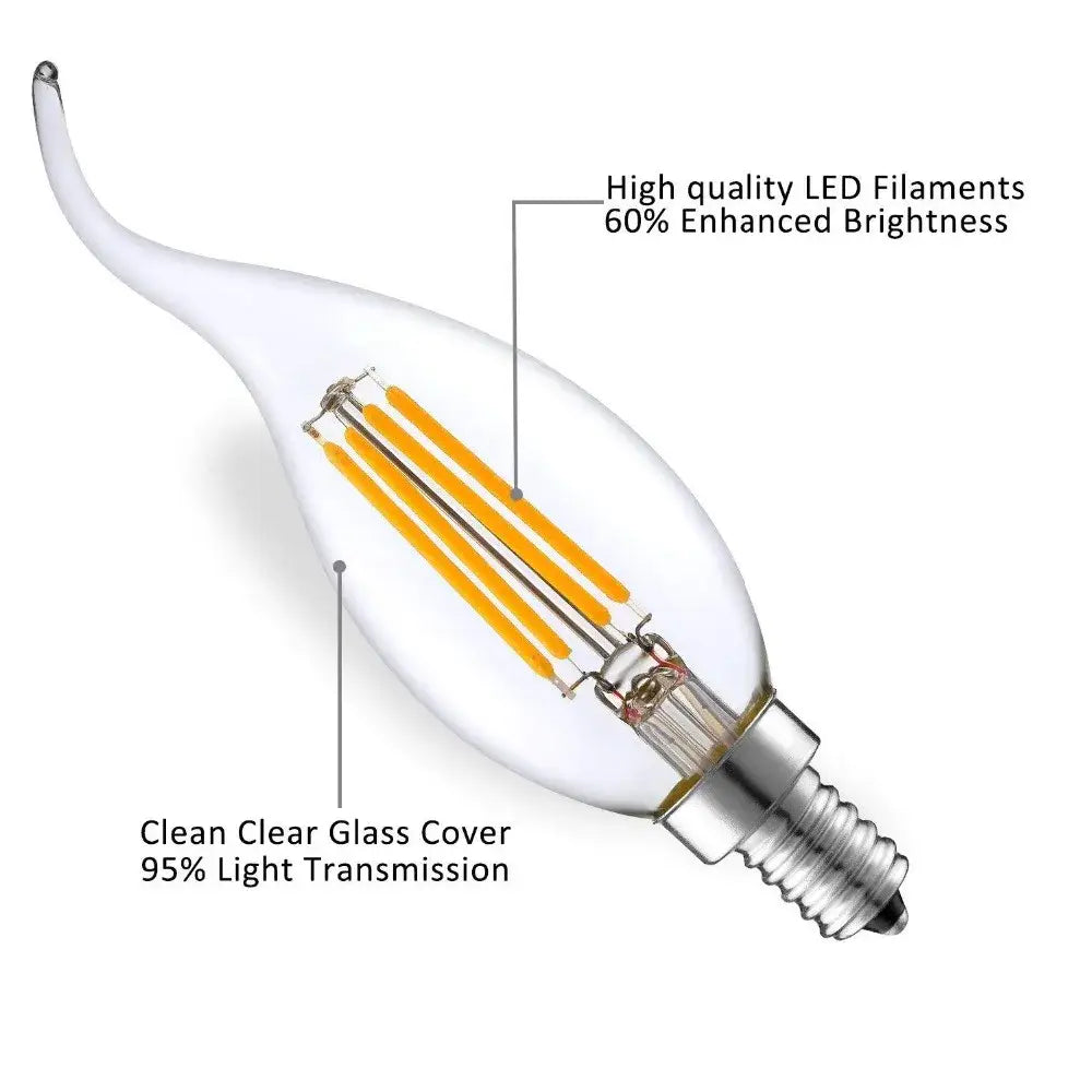 Clear dimmable led filament candle bulbs silver base dining room