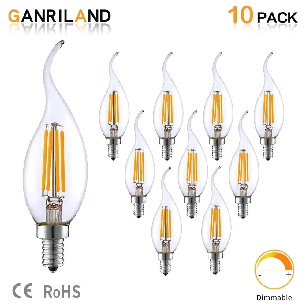Clear dimmable led filament candle bulbs silver base dining room