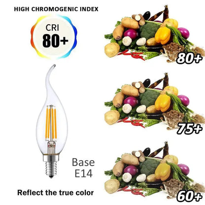 Clear dimmable led filament candle bulbs silver base dining room