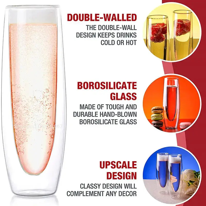 Clear double wall stemless champagne glasses 6pcs – dining room set
