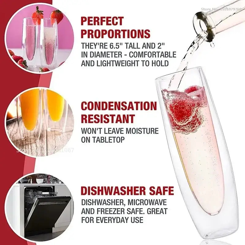 Clear double wall stemless champagne glasses 6pcs – dining room set
