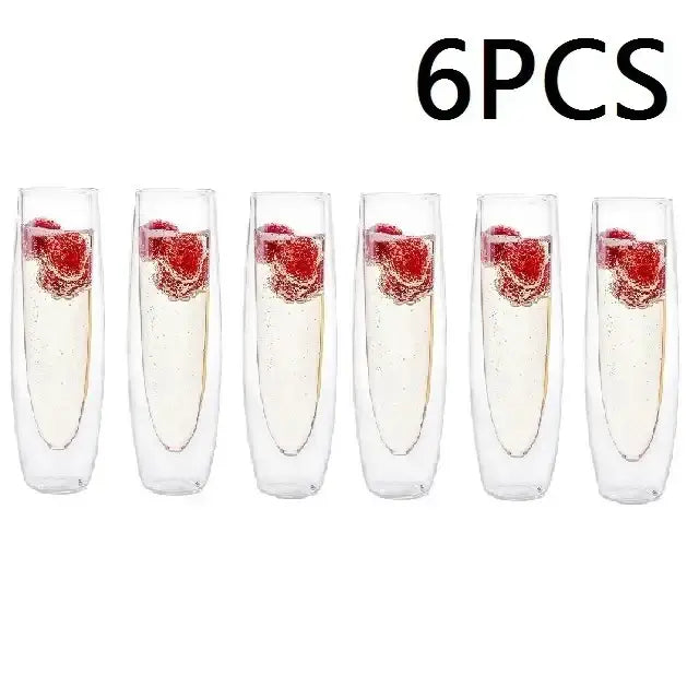 Clear double wall stemless champagne glasses 6pcs – dining room set