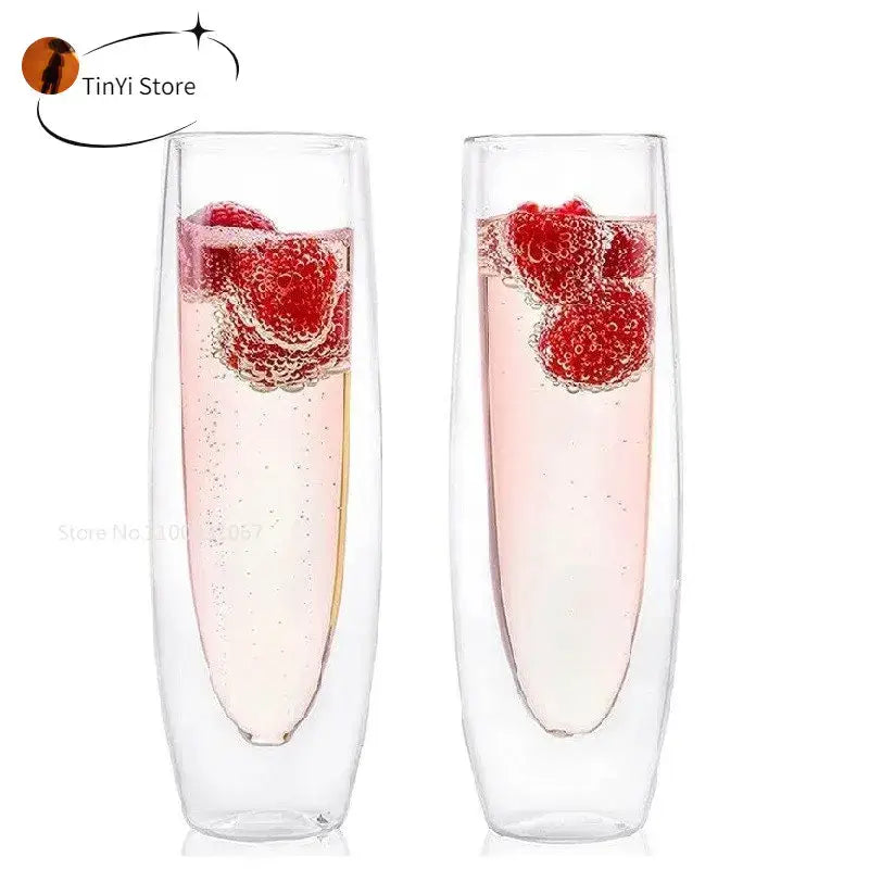 Clear double wall stemless champagne glasses 6pcs – dining room set