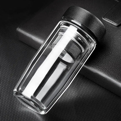 Clear double-walled glass travel mug with infuser kitchen glass cups